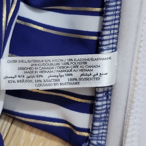 La Vie en Rose Aqua blue/white/gold striped halter bikini top size Medium - Picture 6 of 9